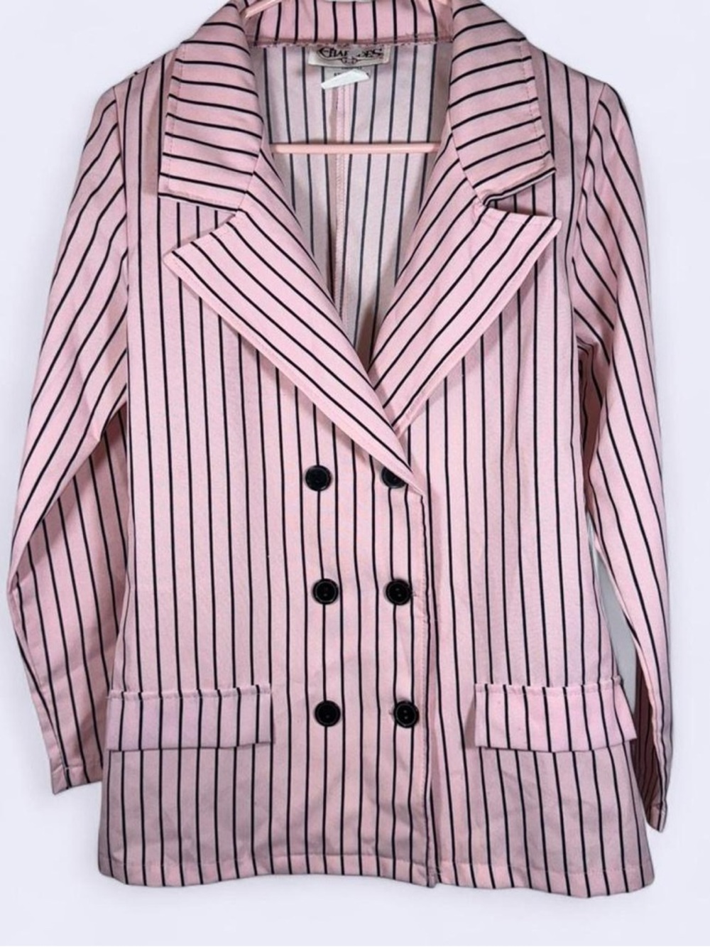 Vintage Pink Pinstripe Blazer Gangster Moll Double Breasted Jacket USA